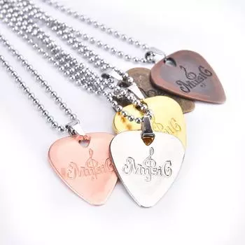 Металлическая акустическая электрогитара, бас-колье, выбор, тонкий медиатор с цепью розового золота