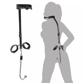 Металлическая анальная пробка Jiuai и набор для бондажа с наручниками, шариком для рта и игрушкой для открытого влагалища