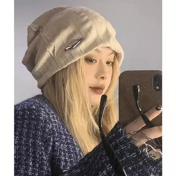 Металлическая этикетка стек шляпа женская свободная большая окружность головы шляпа показывающая лицо маленькая сумка головной убор текстура повседневная спайс герл холодная шляпа мужская M56-58cm хаки