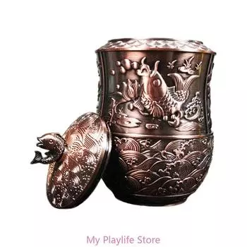 Металлическая банка для чая с крышкой, контейнер для хранения чая с тисненым узором рыбы, органайзеры для хранения китайского кофе