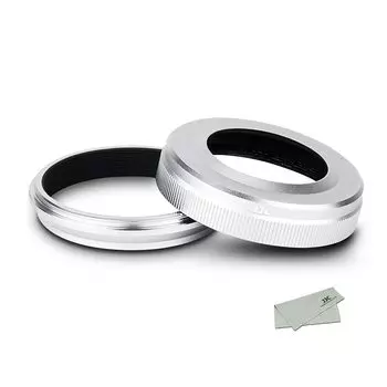 Металлическая бленда объектива JJC, совместимая с Fujifilm Fuji X100VI X100V X100 X100S X100T X100F Адаптер бленды, совместимая с оригинальной крышкой объектива серебристого цвета