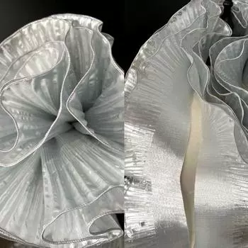 Металлическая блестящая кружевная ткань с большой волной, 15 см в ширину, модная плиссированная сетка, органза, 1 ярд, аксессуары для платья с оборками красный