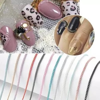 Металлическая блестящая полосатая цепочка для дизайна ногтей, украшения, дизайн маникюра