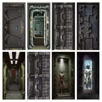 Металлическая Броня Двери Air Series Моделирование Двери Наклейки Съемные Водонепроницаемые Наклейки На Стены Спальня Гостиная ПВХ Наклейки 40x120cm(not cut)