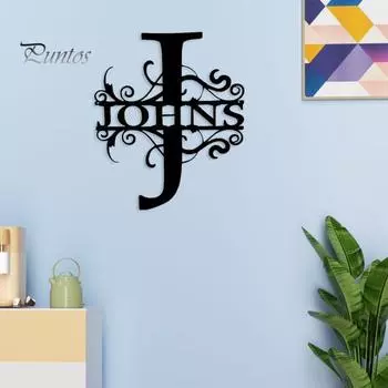 Металлическая буква, вывеска с фамилией, богато украшенная монограмма, вывеска с фамилией, настенное искусство, декор, буквы Wordart для входной двери патио дома 12Inch J