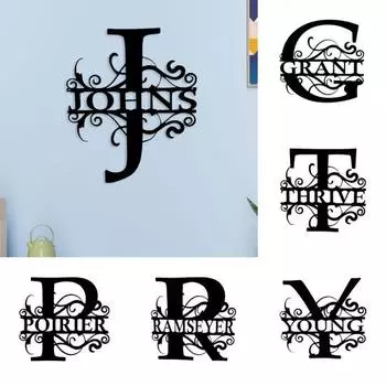 Металлическая буква Знак Фамилия Знак Изысканная монограмма Фамилия Имя Буква Знак Настенный декор