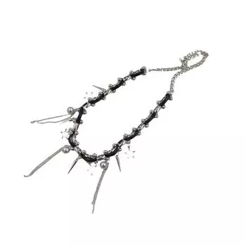 Металлическая цепь Y2K PU ожерелье кисточка заклепка чокер панк женщины чёрный
