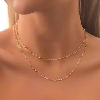 Металлическая цепочка на шею, круглая бусина, цепочка из змеиной кости, двойное ожерелье, женское, простая индивидуальная модная геометрическая цепочка на ключицу золотой