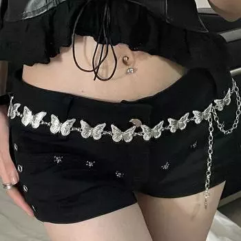 Металлическая цепочка на талию Аксессуары Платье Spice Girl Xiaoxiangfeng Простой тонкий ремень с бабочкой Лето