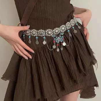 Металлическая цепочка на талию с бабочкой-звездой, женское платье, премиальный богемный пояс, серебристый серебряный