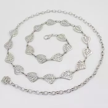 Металлическая цепочка на талию женская серебристая цепочка с крючком в виде листа для рубашки, свитера, платья, декоративный тонкий ремень серебряный