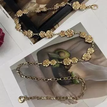 Металлическая Цветочная Цепочка на Талию Ретро Универсальный Ремень Женский Костюм Джинсовый Украшение Пояс Аксессуары Для Одежды золотой