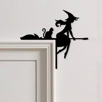 Металлическая дверная накладка на Хэллоуин, уникальная летучая мышь, тыква, ведьма, кошка, дверной уголок, декор для дома F