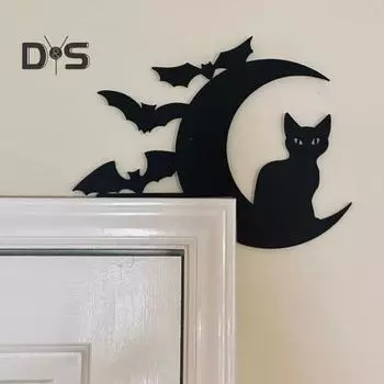Металлическая дверная накладка на Хэллоуин, уникальная летучая мышь, тыква, ведьма, кошка, дверной угол, домашний декор для дверного угла, угла окна C