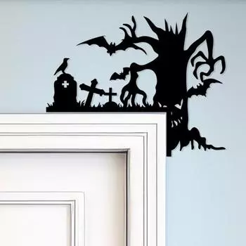 Металлическая дверная рама на Хэллоуин, черная кошка, ведьма, тыква, паутина, силуэт призрака, знак на углу двери, украшение на переднюю дверь, украшение для сиденья A