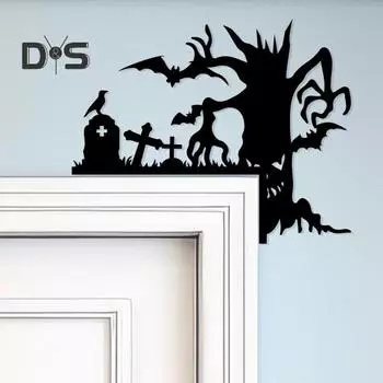 Металлическая дверная рама на Хэллоуин, черная кошка, ведьма, тыква, паутина, силуэт призрака, знак на углу двери, украшение на переднюю дверь, украшение для сиденья C