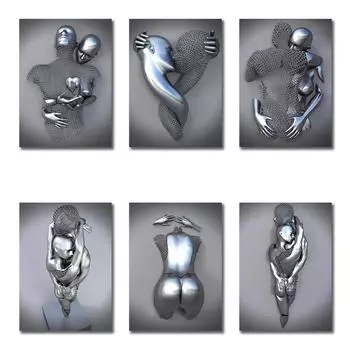 Металлическая фигура, художественная статуя, холст, живопись, постеры и принты, современные любовники, скульптура, настенные панно для украшения гостиной, дома 21x30cm no frame