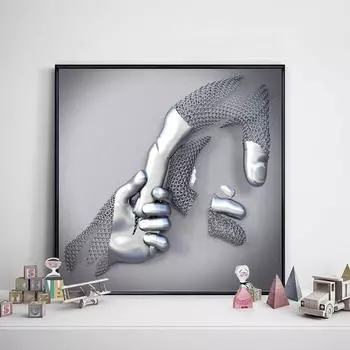Металлическая фигура, статуя, холст, картина, мама, папа, ребенок, абстрактный плакат с принтом, настенные художественные фотографии, современные украшения для гостиной для дома 20x20CM no frame