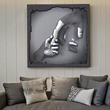 Металлическая фигура, статуя, художественная картина на холсте, абстрактные романтические 3D постеры и принты, настенная художественная картина, современная гостиная, домашний декор 20x20cm