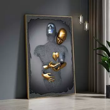 Металлическая фигурка для скандинавских пар, статуя, настенная живопись на холсте, скульптура любовника, плакат с принтом, настенная картина для гостиной, домашний декор 20x30cm