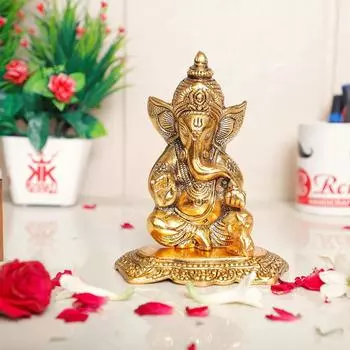 Металлическая фигурка Ганеши, Мурти Ганапати для комнаты для пуджи и декора вашего дома, офиса, предмет для подарка, религиозный идол, фигурки для витрины. Золото золотистый