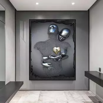 Металлическая фигурка, статуя, художественная картина на холсте, романтические абстрактные постеры и принты, настенная картина, современное украшение для гостиной для дома 21x30cm no frame