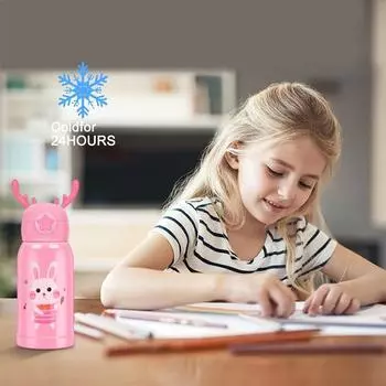 Металлическая фляга розового цвета для детей, бутылка для воды с соломинкой, вакуумная изоляция, бутылка для воды из нержавеющей стали 316, современная термокружка с двойными стенками M зелёный