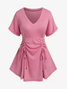 Металлическая футболка Rosegal размера плюс со складками и манжетами на рукавах L светло-розовый