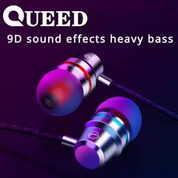 Металлическая гарнитура с тяжелыми басами, мобильный телефон, гарнитура-вкладыш, управление гарнитурой с пшеничными проводными наушниками чёрный