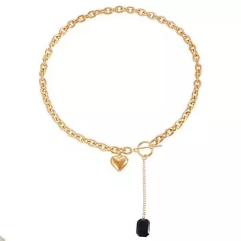 Металлическая грубая алюминиевая цепочка с кисточкой, подвеска в виде сердца с надписью Love , украшение, застежка-OT, креативное простое универсальное ожерелье для женщин золотой