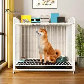 Металлическая клетка для собак, складная, прочная клетка для собак с подносом и колесами, проволочная клетка для собак с верхним доступом для маленьких и средних собак A чёрный