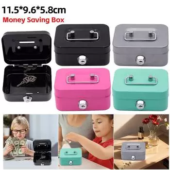 Металлическая копилка с замком на ключ, контейнер для монет, органайзер для денег, небольшая коробка для хранения денег для взрослых и детей, 4,53x3,78x2,28 дюйма
