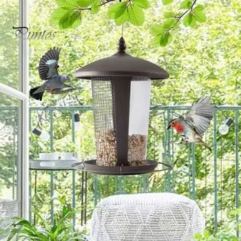 Металлическая кормушка для птиц 2-в-1, устойчивая к атмосферным воздействиям, нержавеющая, легко собирается, с безопасным хранением семян, подвесная кормушка для птиц коричневый