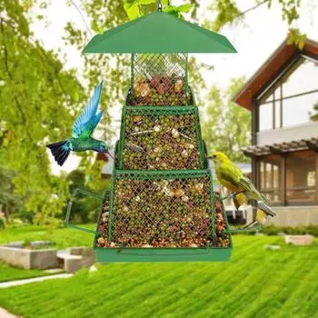 Металлическая кормушка для птиц, 3-х уровневая подвесная кормушка для колибри, дозатор корма для птиц, складная сетчатая кормушка для птиц, декор для сада и двора на открытом воздухе Round