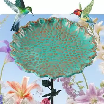 Металлическая кормушка для птиц с колышками, имитация листьев, наружная чаша для купания птиц, водонепроницаемая, простая в сборке, поддон для купания птиц с колышками для декора газона в саду и дворе зелёный