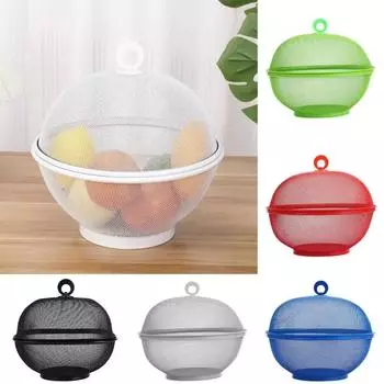 Металлическая корзина для фруктов с крышкой, предотвращающей попадание мух, кухонная корзина для слива, миски для хранения овощей, фруктовница, кухонный держатель для яиц, органайзер чёрный