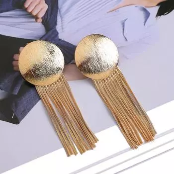 Металлическая круглая цепочка с кисточками в стиле панк золотого цвета, длинные висячие серьги для женщин, модные роскошные аксессуары для ушей, кулон, ювелирное изделие, подарок