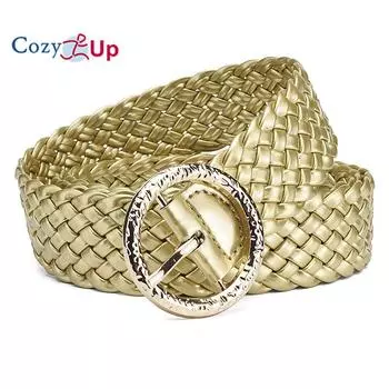 Металлическая круглая пряжка из искусственной кожи яркого цвета, плетеный декоративный широкий ремень, подходящий к любой одежде 106x3.0 чёрный