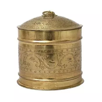 Металлическая круглая шкатулка с гравировкой большая, Латунь, Iron Brass Round Box With Punching, John Molly Decor&Gifts