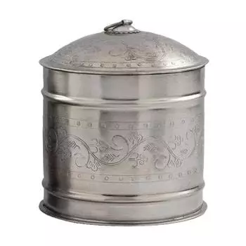 Металлическая круглая шкатулка с гравировкой большая, Никель, Iron Nickel Round Box With Punching, John Molly Decor&Gifts