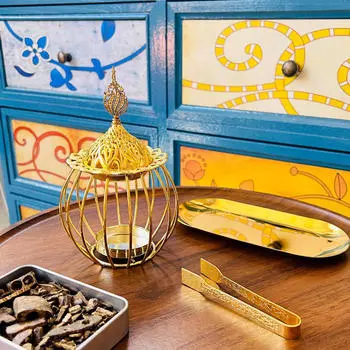 Металлическая курильница, держатель в виде золотой башни, настольное украшение, декоративный подсвечник