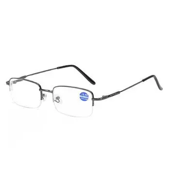 Металлическая квадратная оправа, белые линзы, очки для чтения, полимерные линзы, полуоправа, подвесная проволока, очки в деловом стиле для пожилых людей +100