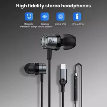 Металлическая магнитная цифровая игровая гарнитура с улучшенным качеством звука, шумоизоляционные проводные наушники-вкладыши типа C Type-C