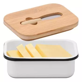 Металлическая масленка с ножом, бамбуковая крышка, твердый контейнер для сыра/масла, торта, хлеба, фруктов, стейка, салата, кухонный контейнер белый