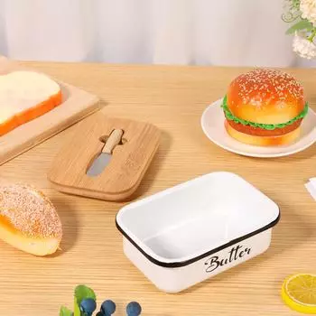 Металлическая масленка с ножом, бамбуковая крышка, твердый контейнер для сыра/масла, торта, хлеба, фруктов, стейка, салата, кухонный контейнер белый