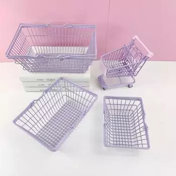 Металлическая мини-корзина для хранения, модель игрушечной тележки, контейнер, симпатичная корзина для покупок, хранение для девочек White Basket S