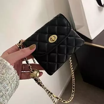 Металлическая мини-сумка с цепочкой, сумка через плечо, универсальная декоративная сумка для одежды, сумка для наушников, сумка через плечо для женщин 12*10 чёрный