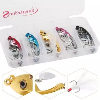 Металлическая мини VIB с ложкой, рыболовная приманка, 5 шт., зимние ледяные приманки, рыболовные снасти, вибратор с вибрацией 5PCS