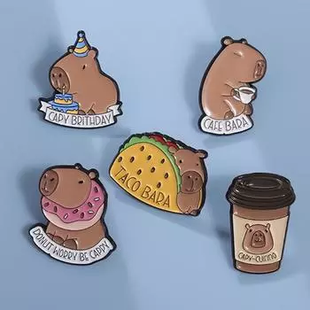 Металлическая мультяшная брошь-булавка Кофейная капибара Цинковый сплав цинка Значок на пальто Капибара Брошь Аксессуары для одежды style 4