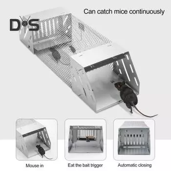 Металлическая мышеловка, большая двухдверная клетка, мышеловка, многоразовая автоматическая гуманная крысоловка для контроля мышей в помещении и на открытом воздухе серебряный